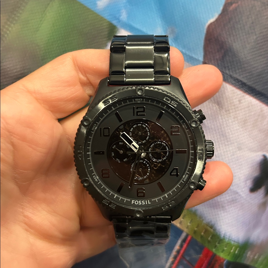 Fossil Black Stainless Steel Automatic Mens Watch